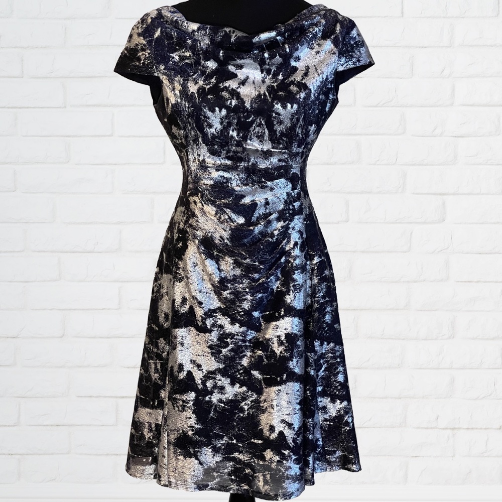 Tahari ASL Cowl Neck Ruched Dress Size 8